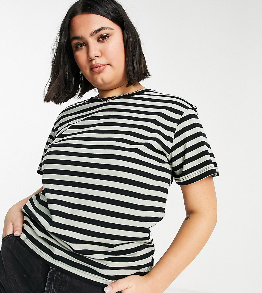 ASOS DESIGN Curve ultimate t-shirt in black and khaki stripe-Multi