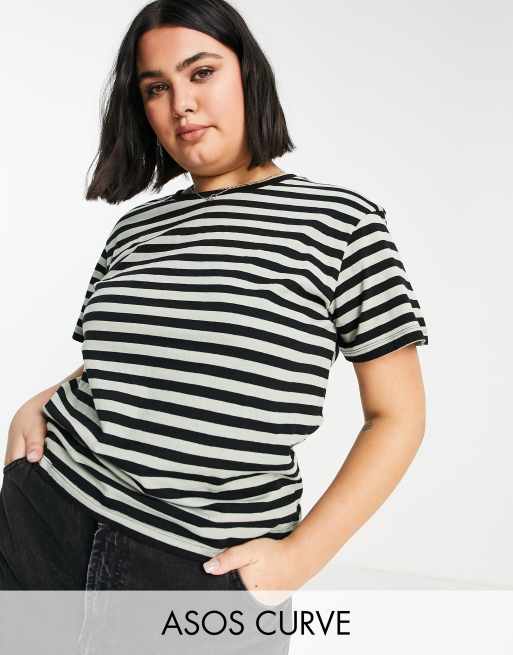 ASOS DESIGN Curve - Ultimate - T-shirt med sorte og kaki striber