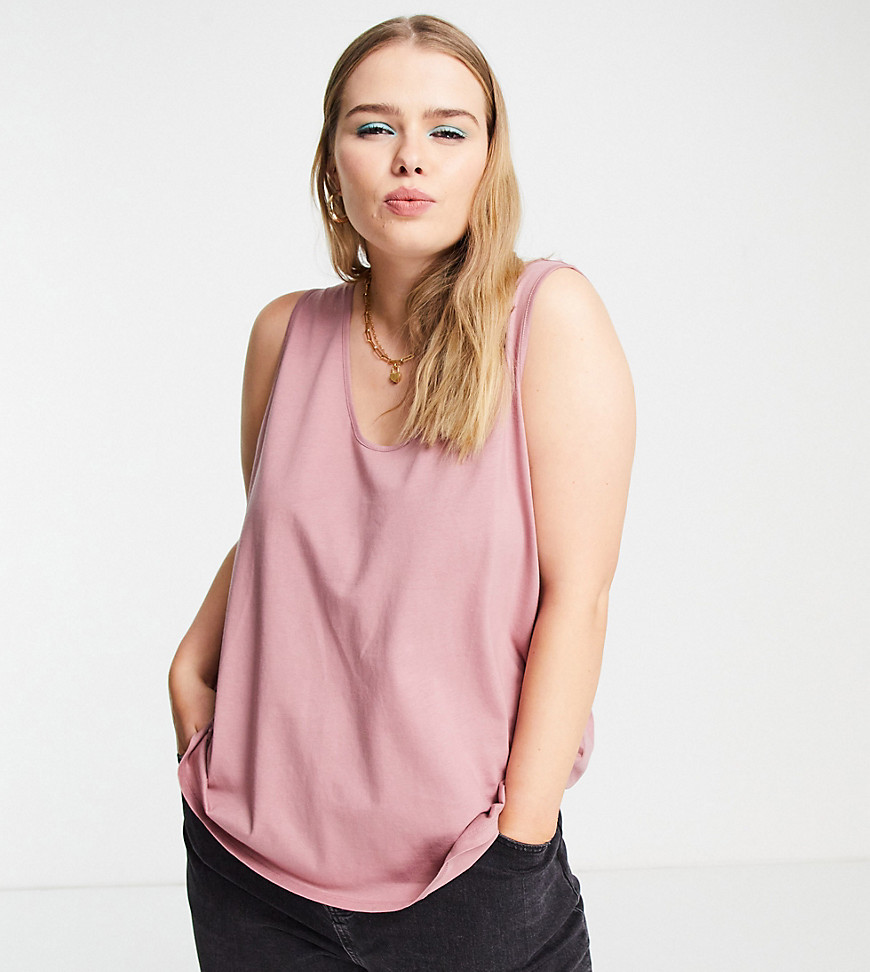 ASOS DESIGN Curve ultimate tank top with scoop neck in organic cotton blend in mauve-Purple