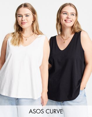 ASOS DESIGN Curve ultimate tank top with scoop neck in organic cotton in 2 pack SAVE