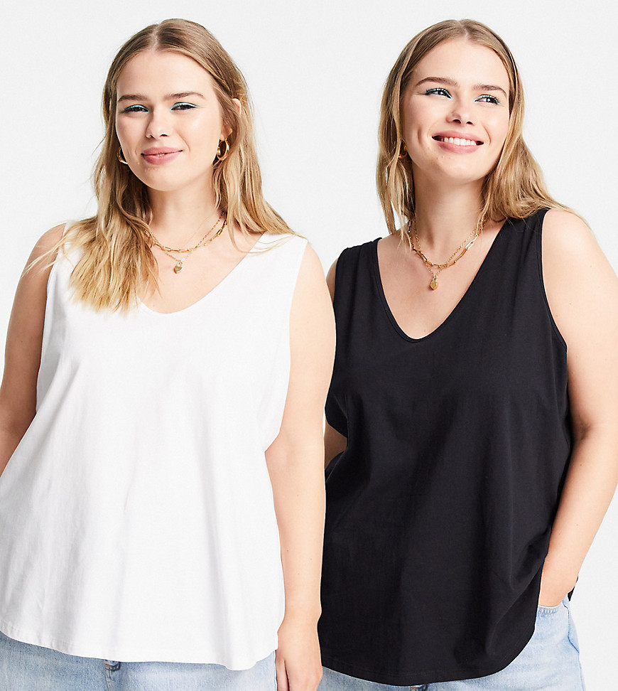 Asos Curve Asos Design Curve Ultimate Tank Top With Scoop Neck In Cotton In 2 Pack Save - Multi