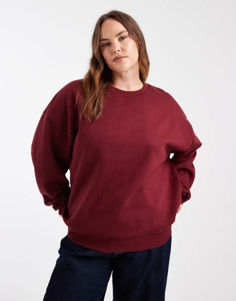 ASOS DESIGN Curve – Ultimate – Vinröd, borstad sweatshirt i oversize - view 1