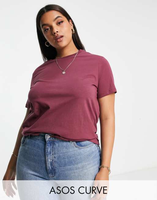 ASOS DESIGN Curve – Ultimate – Vinröd t-shirt i bomullsmix med rund halsringning - RED
