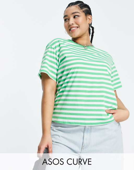 ASOS DESIGN Curve – Ultimate – Zielono-biały T-shirt w paski