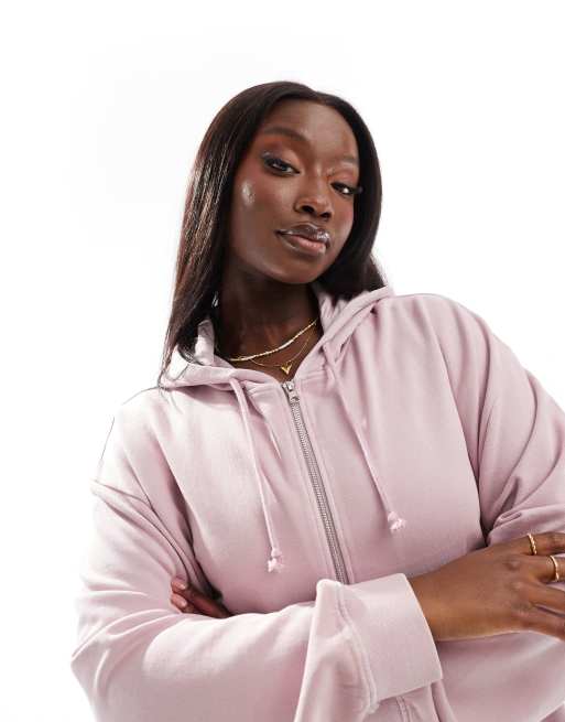 ASOS DESIGN Curve ultimate zip through hoodie in dusky pink ASOS
