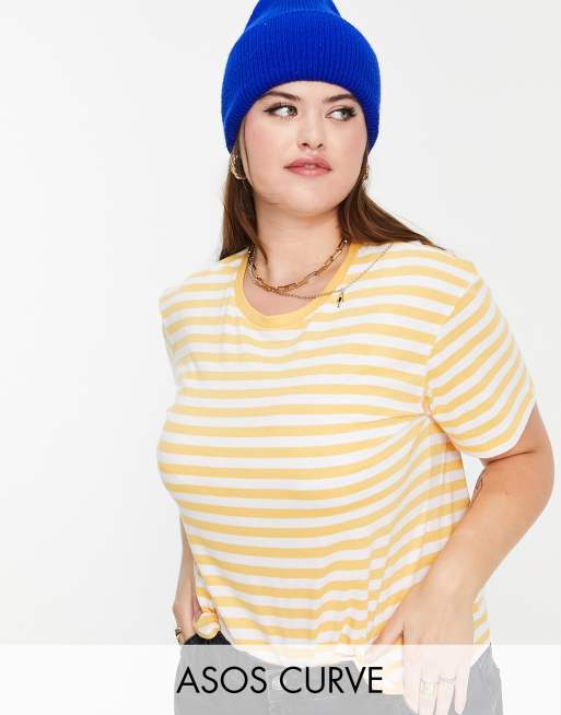 ASOS DESIGN Curve – Ultimatives T-Shirt in Ringelblumengelb und weiß gestreift