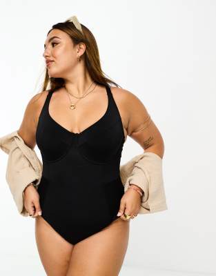 ASOS DESIGN Curve underwired contour swimsuit in black - ASOS Price Checker