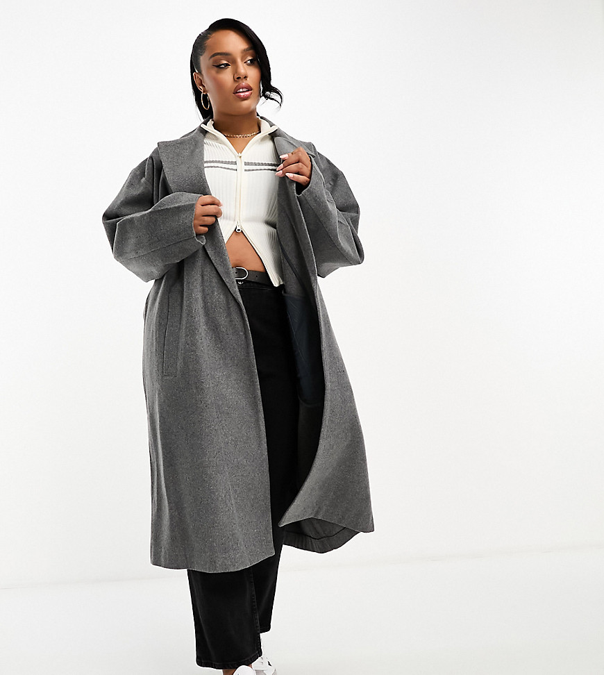 Asos Curve Asos Design Curve Unlined Mid Length Coat In Pale Gray