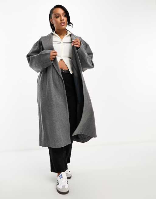 ASOS DESIGN Curve unlined mid length coat in pale gray