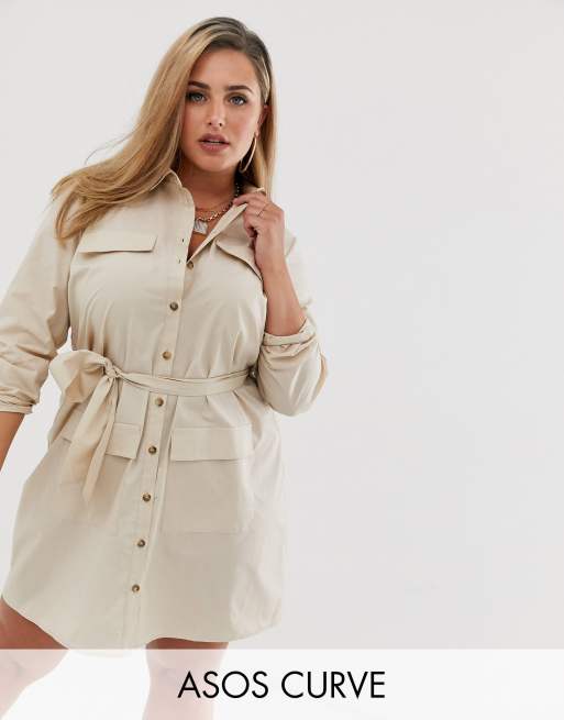 ASOS DESIGN Curve utility belted mini cotton shirt dress | ASOS