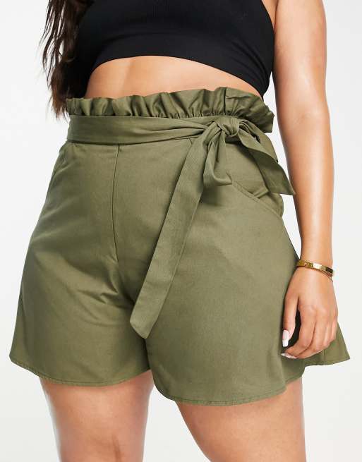 Khaki Green Cargo Belted Shorts