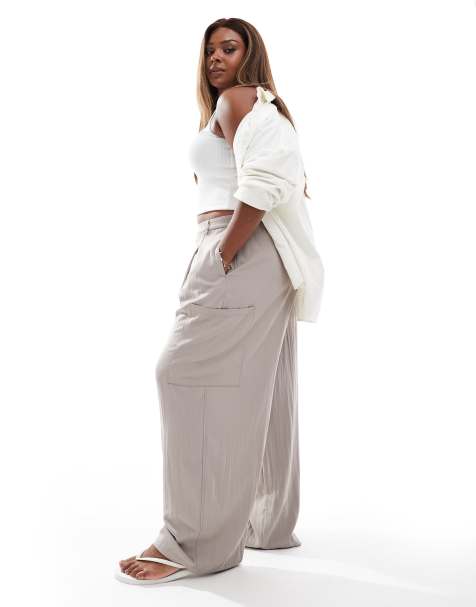 ASOS DESIGN Curve - Utility broek met wijde ronde pijpen in taupe - view 1