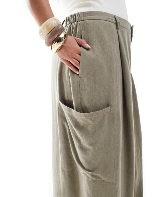 ASOS DESIGN Curve – Utility-Hose aus Leinenmix in Olivgrün mit weitem Beinschnitt , 2 von 5