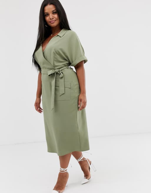 ASOS DESIGN Curve - Utility midi-jurk met kraag, overslag en riem, 4 van 4