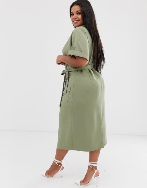 ASOS DESIGN Curve – Utility-Midikleid mit Kragen, Wickeldesign und Gürtel, 2 von 4
