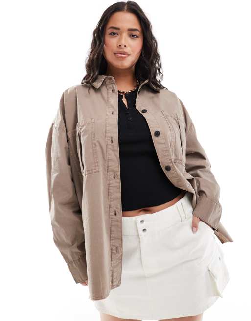 ASOS DESIGN Curve - Utility overhemd in zandkleur met wassing