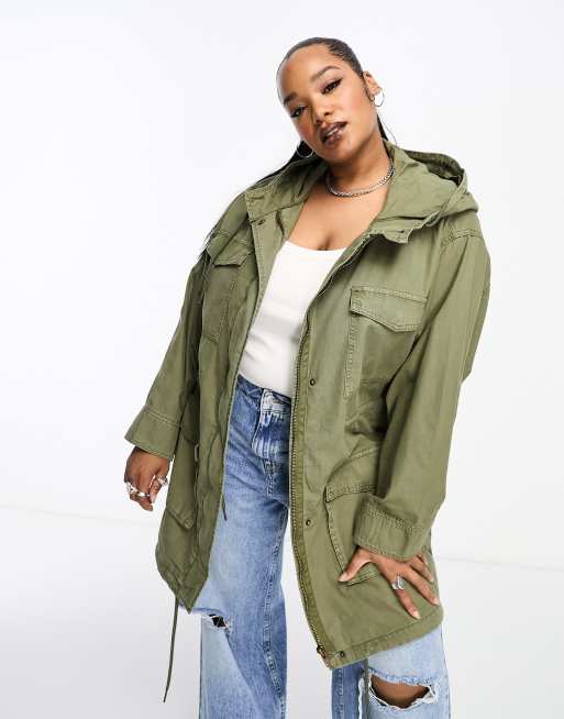ASOS DESIGN Curve - Utility parka met vier zakken in kaki