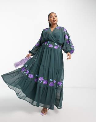 ASOS DESIGN Curve exclusive chiffon batwing sleeve maxi dress in