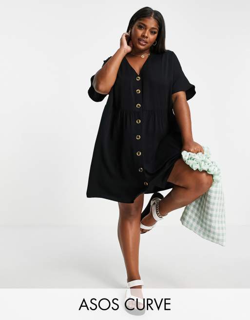 Black button 2025 smock dress