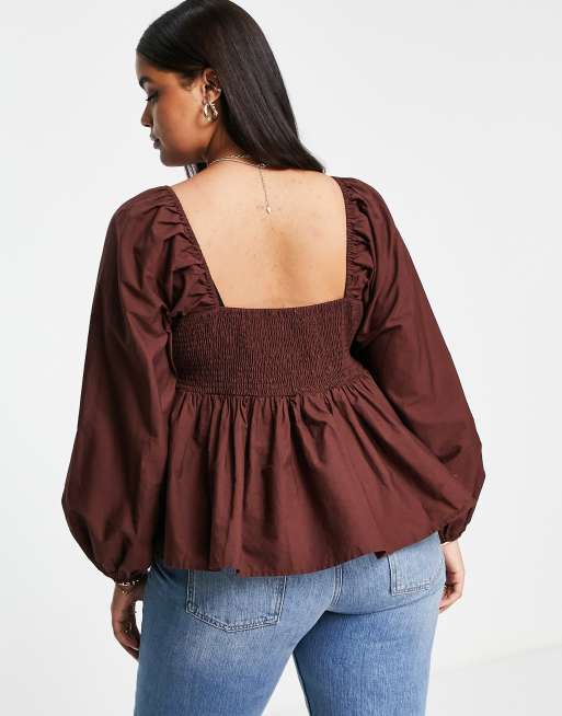 ASOS DESIGN cropped long sleeve crochet top with peplum hem in