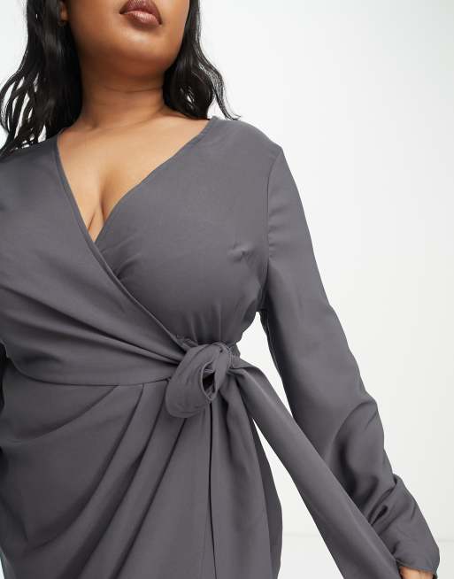 Asos design wrap detail midi dress with sales long sleeves