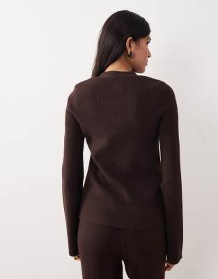 Asos Design Curve V-neck Ribbed Cardigan In Brown