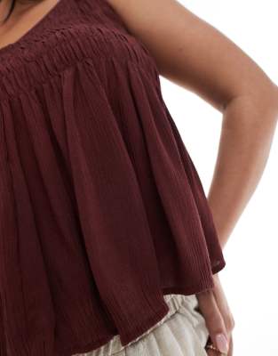 Asos Curve Asos Design Curve V Neck Shirred Cami Top In Brown