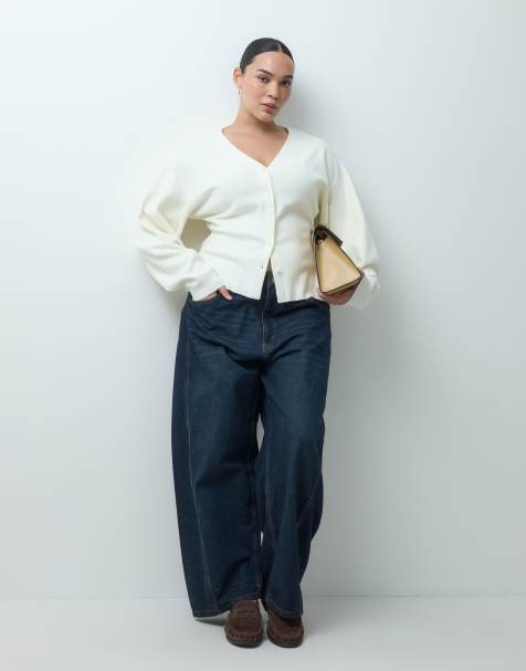 ASOS DESIGN Curve v neck structured cardigan in cream - view 1