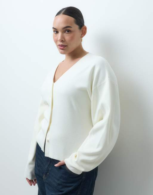 ASOS DESIGN Curve v neck structured cardigan in cream, 2 of 4