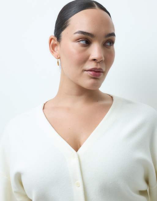 ASOS DESIGN Curve v neck structured cardigan in cream, 3 of 4