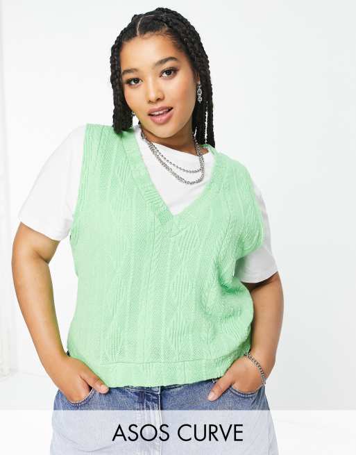 ASOS DESIGN Curve v neck vest with t-shirt in bright green