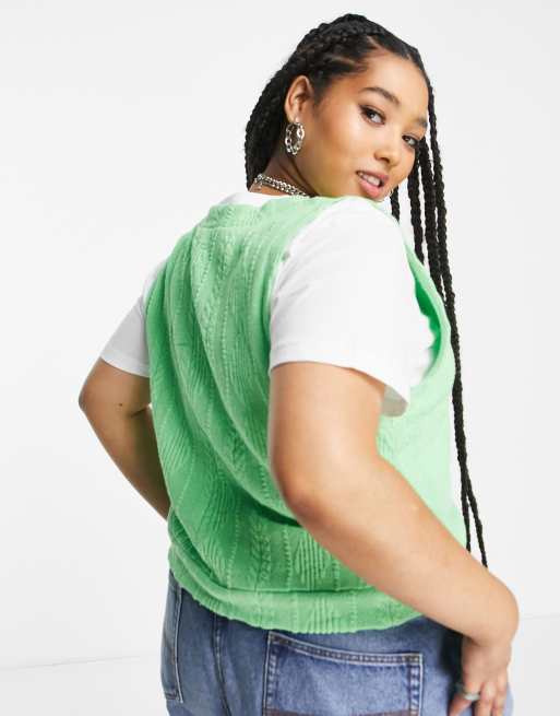 ASOS DESIGN Curve v neck vest with t-shirt in bright green