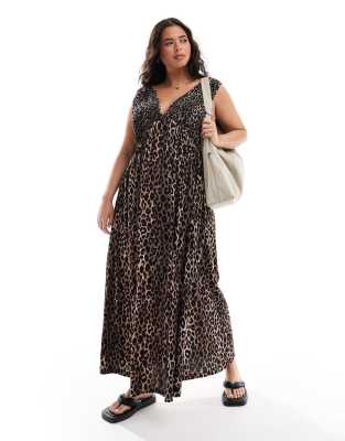 ASOS DESIGN Curve v-neck with full hem midaxi dress in leopard print-Multi