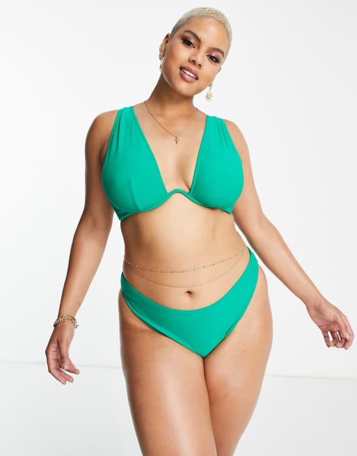 ASOS DESIGN Fuller Bust exclusive wrap front crop bikini top in emerald  green