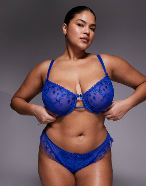 ASOS DESIGN Curve – Valentina – Koboltblått underklädesset med blommigt broderi och satinkanter, 3 av 3