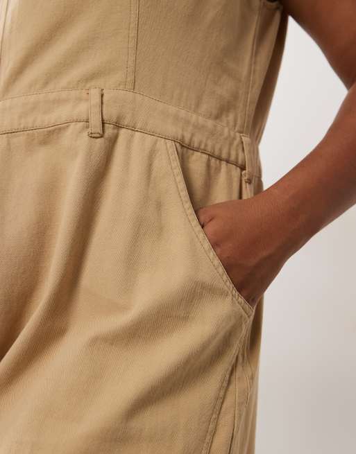 ASOS DESIGN Curve - Vasket beige jumpsuit med sømdetaljer i twill, 4 af 4