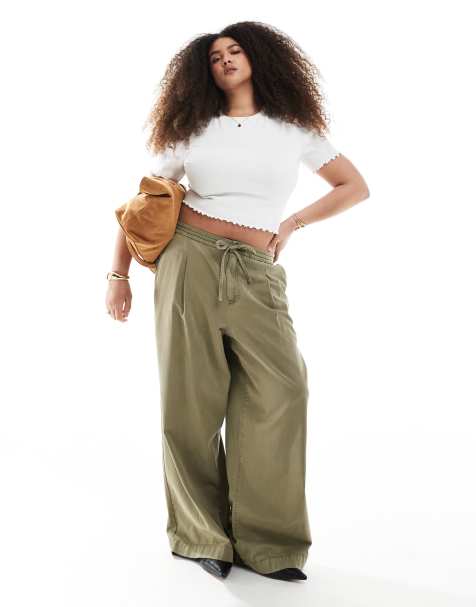 ASOS DESIGN Curve - Vasket kakigrønne bløde bukser med vide ben - view 1