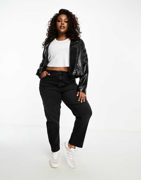 ASOS DESIGN Curve - Vasket sorte komfortable mom-jeans i slim fit - view 1