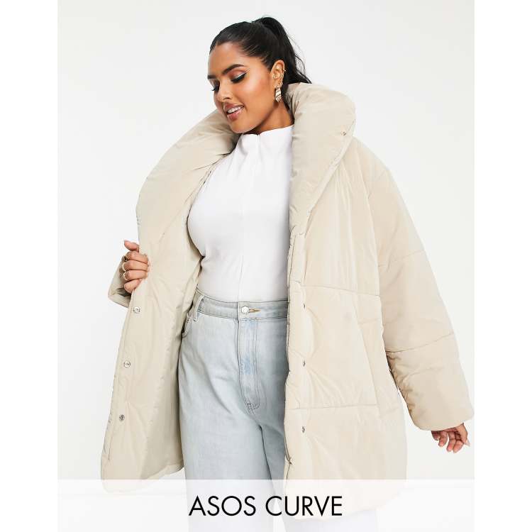 DESIGN Curve velour look puffer coat in mink ASOS