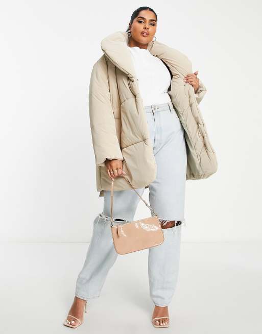 Missguided Tall oversized belted puffer jacket in mink