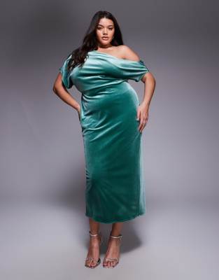 ASOS Curve ASOS DESIGN Curve velvet dramatic neckline midi dress in green