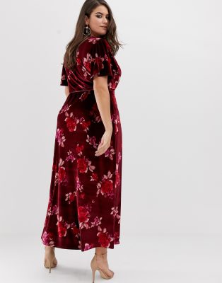 velvet floral maxi dress