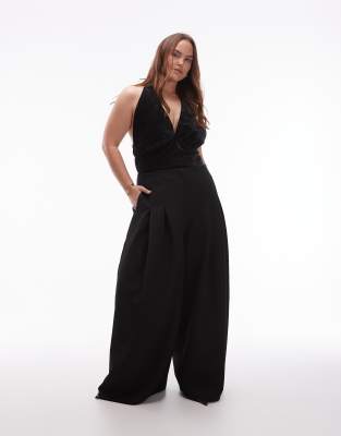 Asos Curve Asos Design Curve Velvet Halterneck Top In Black