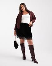 ASOS DESIGN satin lace trim bias cut midi skirt in ecru