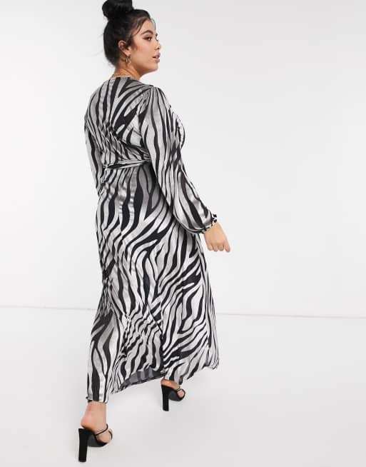 ASOS DESIGN Curve velvet maxi dress in zebra print, 2 of 4