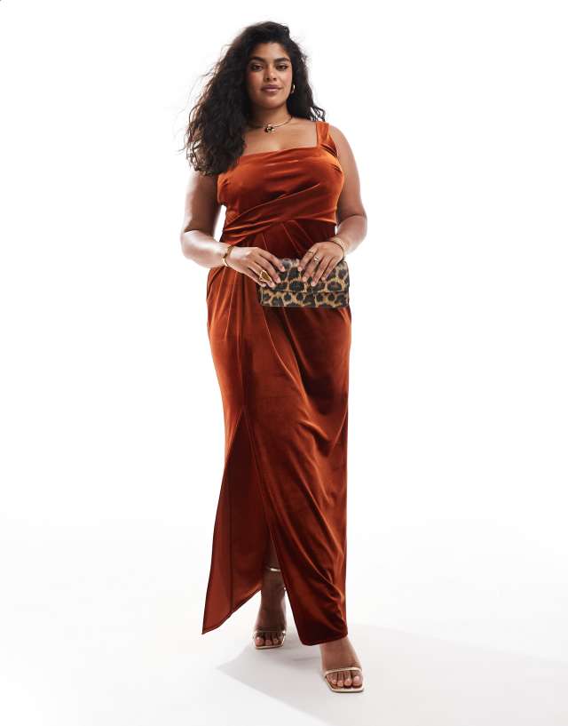 ASOS DESIGN Curve velvet square neck maxi dress with drape skirt