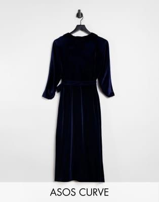 ASOS DESIGN Curve velvet wrap midi dress in navy