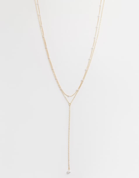 ASOS DESIGN Curve - Verfijnde lariatketting met imitatieparels in goudkleur - view 1