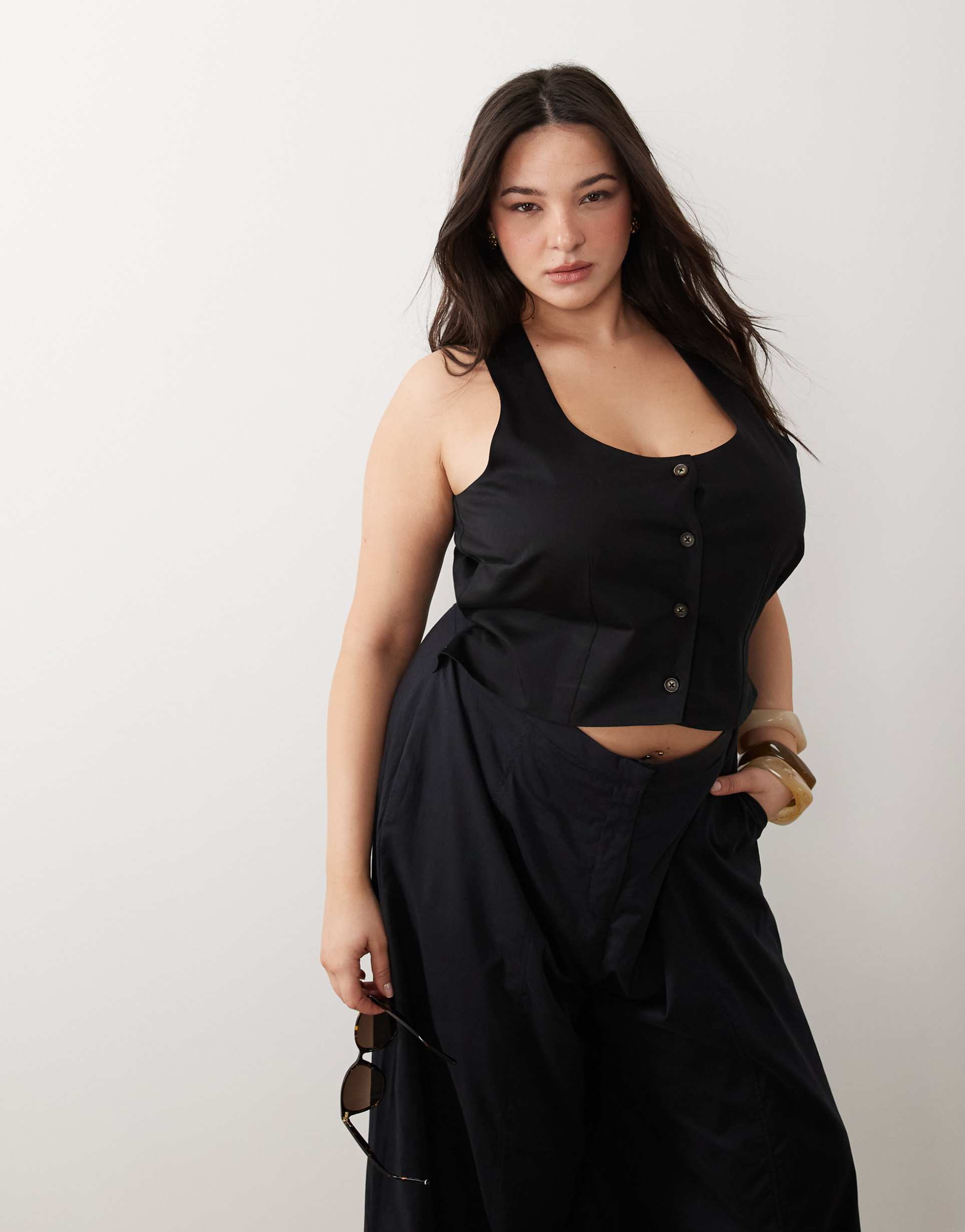 asos design curve vest jumpsuit in black