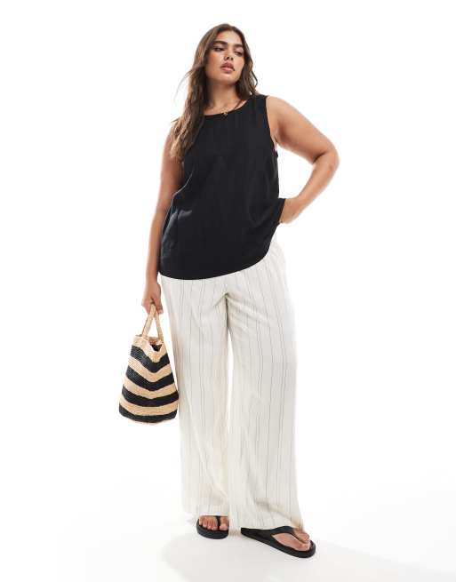 ASOS DESIGN Curve vest with scoop back in linen blend in black, 2 of 4